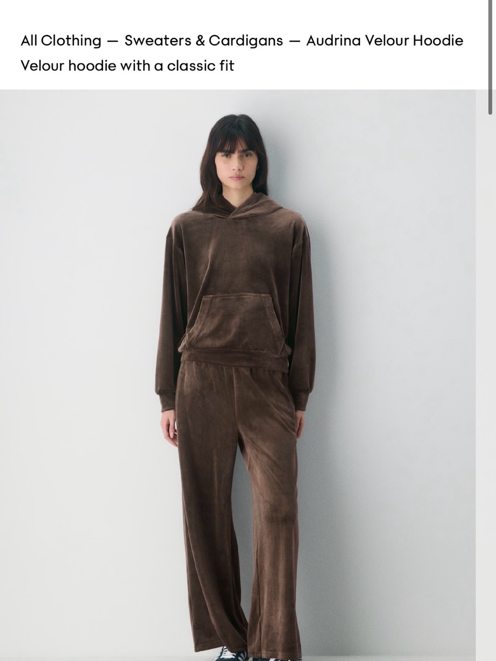Aritzia TNA Velour Creek Hoodie & Wide Leg Pants Set- Mocha Brown